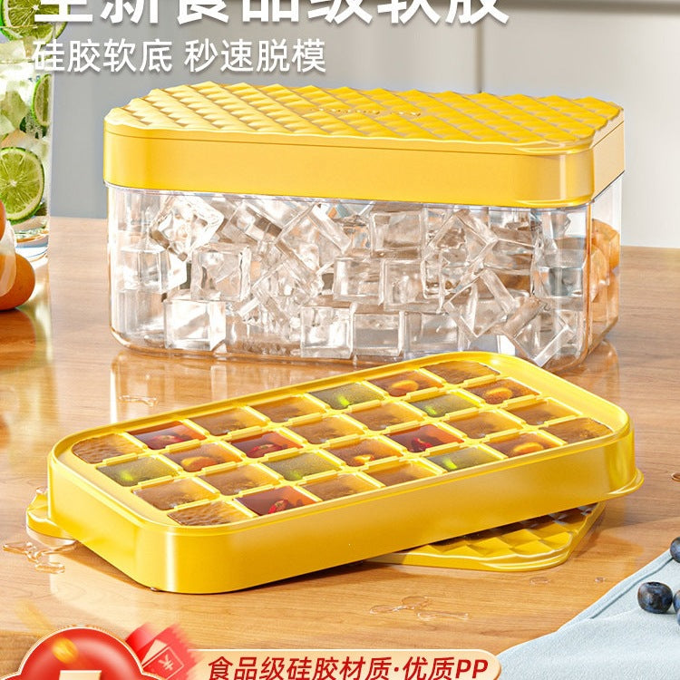 Press-Type Ice Cube Mold with Lid, Food-Grade Ice Tray for Homemade Ice Cubes, Refrigerator Freezer