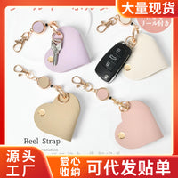 Heart Leather Key Holder with Retractable Pull Reel, Small Key Organizer Pouch