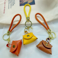 Mini Leather Braided Coin Purse Keychain Pendant for Bags
