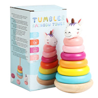 Wooden Rainbow Stacking Rings Toy for Kids, Early Education Animal Recognition Stacker