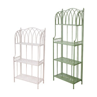 Multi-Tier Wrought Iron Folding Plant Stand with Hooks for Indoor/Outdoor Use