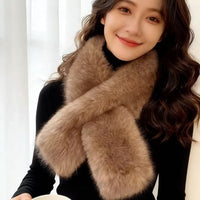 Faux Mink Fur Scarf Winter Thickened Faux Fox Fur Neck Warmer Windproof Warm Cross Collar