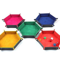 Hexagonal Velvet Dice Tray and Storage Box, Foldable PU Leather Organizer for Tabletops