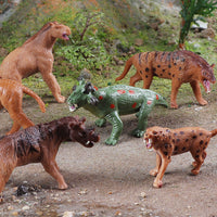 Prehistoric Animal Figures Mini Set for Kids - Saber-toothed Tiger, Mammoth, Crocodile, Rhino Toys