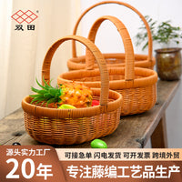 Portable Woven Picnic Basket with Handle for Shopping, Fruit, and Storage