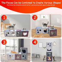 DIY Felt Cat Tunnel and Bed Cube Set - Foldable Multi-Combination Cat Toy with Scratch Pad