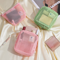 Dopamine Color Mesh Cosmetic Bag Lipstick Storage Pouch Portable Large Capacity