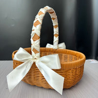Handwoven Imitation Rattan Fruit Picking Basket with Mesh Decoration