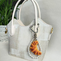 Croissant Bag Charm with Pearl Metal Chain for Handbags, Car, or Festive Gift