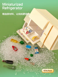 Miniature Dollhouse Furniture Set for Kids - Pretend Play Refrigerator, Laundry, Bar, Piano Room, Dining Table