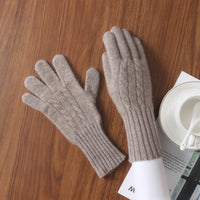 100% Wool Knitted Cable Touchscreen Gloves with Wrist Warmers for Adults