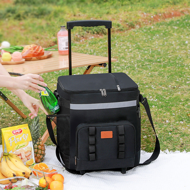 Rolling Insulated Cooler Bag with Wheels, Large Capacity Picnic and Car Refrigerator Bag