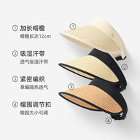 Straw Visor Sun Hat for Women, UV Protection Wide Brim Adjustable Beach Travel Cap