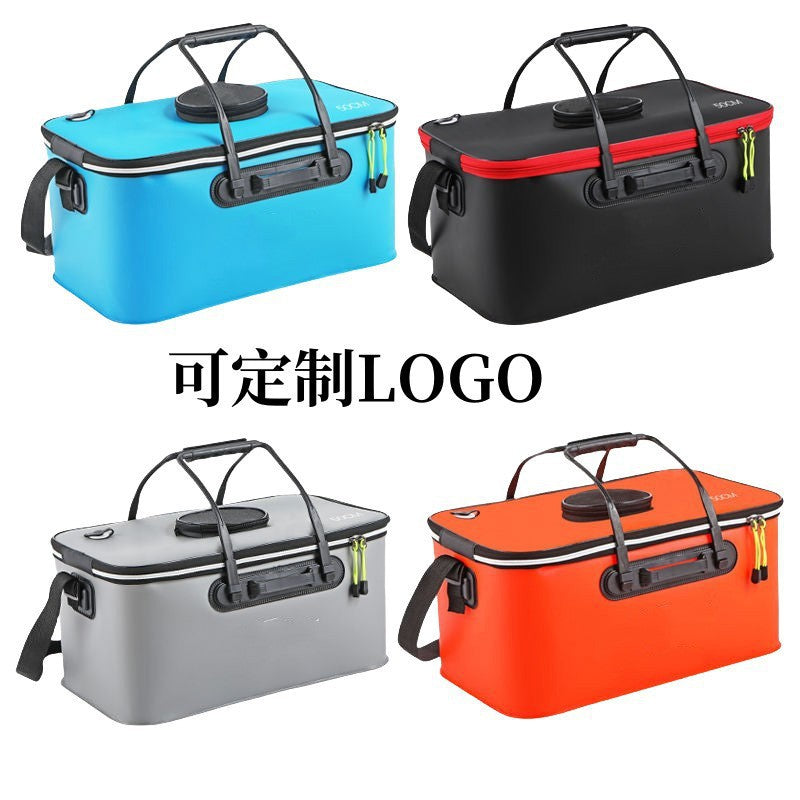 Foldable EVA Fishing Bucket Live Fish Container Multi-purpose Fishing Box with Shoulder Strap and Handle