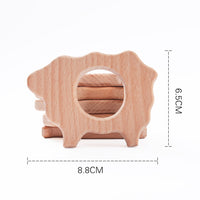 Beech Wood Animal Teether for Babies - Handmade Soothing Teething Toy