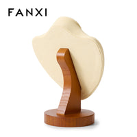 FANXI Solid Wood Microfiber Necklace Display Stand Mannequin Bust for Pendants