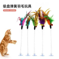 Interactive Suction Cup Cat Toy with Feather and Bell