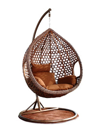 Outdoor Indoor Wicker Swing Chair with Cushion, Double Person Hanging Basket Cradle for Patio Garden Balcony