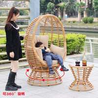Rattan Woven Hanging Chair with Four Legs, Leisure Hanging Basket Floor Chair for Balcony, Outdoor Lazy Rocking Chair