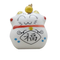 Ceramic Lucky Cat Bell Charm for Bags and Car Decor, Handmade Animal Pendant with Wooden Fish Bell, Student Gift