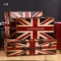 Vintage European Style Wooden Storage Trunk Suitcase with Faux Leather Accents for Decor and Photography Props
