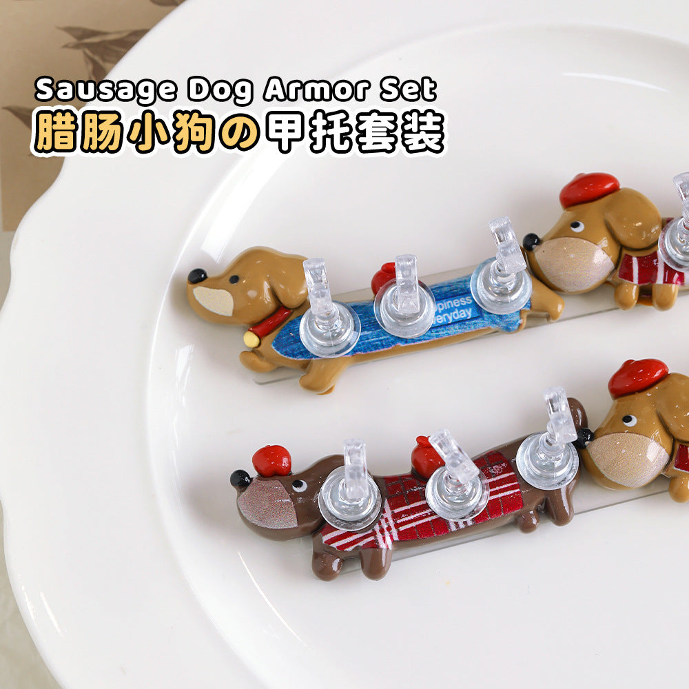 Cute Dachshund Magnetic Nail Practice Holder with 5 Clear Tips for Beginners