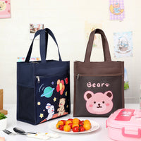 Large Portable Insulated Lunch Bag for Kids, Cartoon Canvas Bento Box Tote