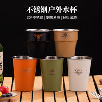 Portable 304 Stainless Steel Camping Coffee Mug Set with Storage Bag, Single Layer Outdoor Cup