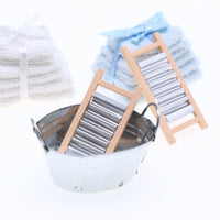 Dollhouse Miniature Washbasin and Washboard Set for Bathroom Decor