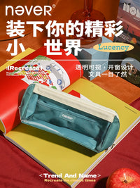 Never 3.0 Large Capacity Pencil Case Vintage American Style Multifunctional Transparent Canvas Pouch for Boys and Girls