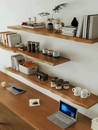 Solid Wood Floating Wall Shelf for Display and Storage, Natural Wood Finish