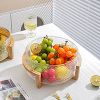 Glass Fruit Bowl with Stone Pattern, Large Capacity Salad Bowl for Living Room, Fruit and Vegetable Serving Dish
