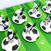 Soccer Theme Party Tableware Set - Tablecloth, Napkins, Plates for World Cup Kids Birthday Decorations and Graduation