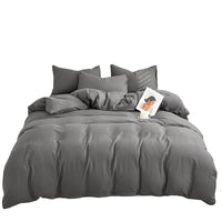 Washed Cotton Duvet Cover Set, Solid Color, Soft Breathable Bedding for Dorm Room