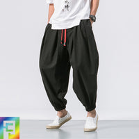 Men's Linen Harem Pants Loose Cotton Linen Joggers Wide Leg Trousers