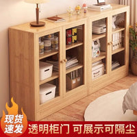 Solid Wood Dustproof Bookcase with Doors and Drawers for Home Office Living Room