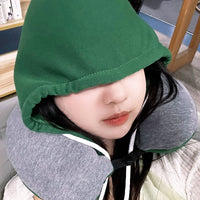 U-Shaped Memory Foam Neck Pillow with Hood for Travel and Napping