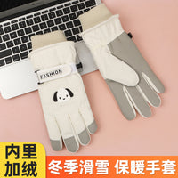 Women's Winter Warm Ski Gloves with Touchscreen, Cartoon Design, Thickened Fleece Lining