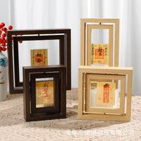 Rotating Photo Frame with Glass Cover, Walnut/Wood Finish, Leaf Carving Design