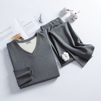 Men's Double-Sided Velvet Thermal Underwear Set V-Neck/Crew Neck Fleece Lined Base Layer