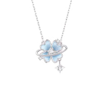 Four-Leaf Clover Star Wish White Copper Necklace for Women