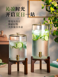 Large Capacity Cold Water Dispenser with Faucet, High Temperature Resistant Glass Beverage Bucket for Home and Commercial Use