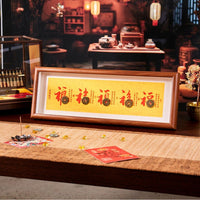Chinese New Year Five Blessings Photo Frame Desktop Ornament with Ancient Coins