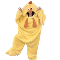 Cartoon Funny Chicken Coral Fleece Pajama Women's Winter Flannel One-Piece Thickened Sleepwear Home Robe