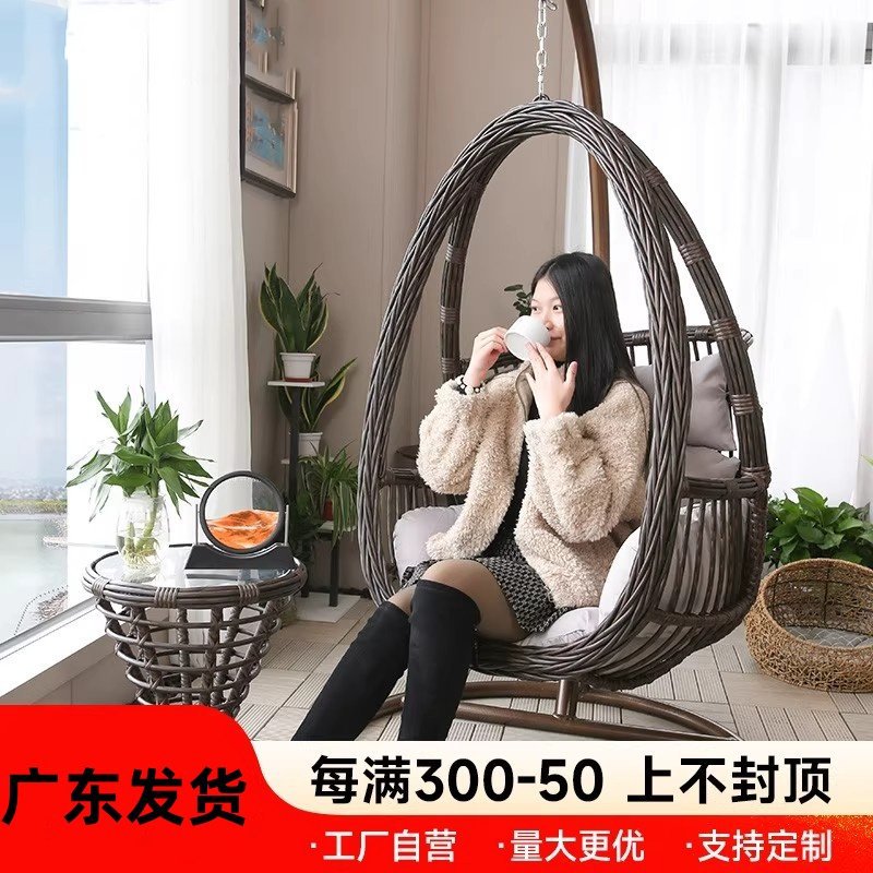 Outdoor Wicker Hanging Egg Chair with Stand and Cushion