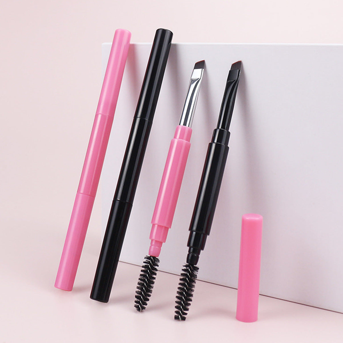 Portable Dual-Ended Eyebrow Brush with Cap, Spiral Brow Groomer, Angled Flat Eyeliner Brush