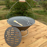 Outdoor Portable Cast Iron Fire Pit BBQ Grill for Patio and Home Use, Charcoal Barbecue Stove for Tea Boiling