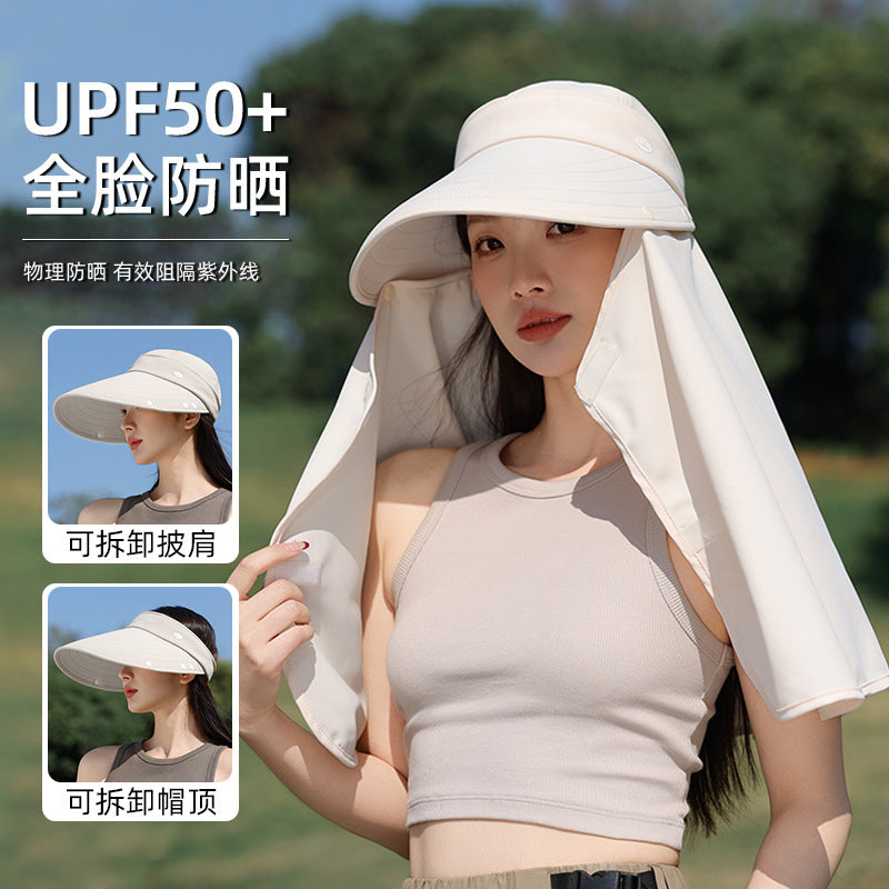 Women's Ice Silk Sun Protection Hat with Detachable Face Mask and Neck Flap, Wide Brim Outdoor Shawl Sun Hat