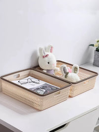 Rattan-Style Plastic Storage Baskets for Home Organization, Toys, Snacks, and Bathroom Essentials