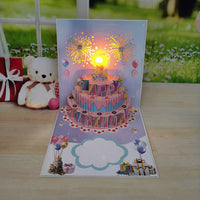 Creative 3D Pop-Up Birthday Cake Fireworks Greeting Card with Light & Sound